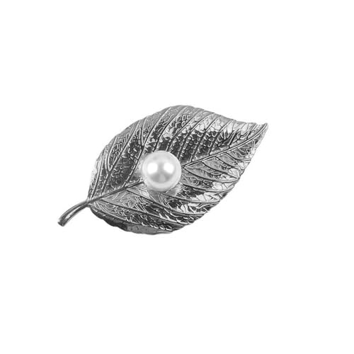 Fashion Leaf Pearl Brooch Lapel Shawl Pin Leaves Cultured Freshwater Pearls Brooches Pins Suit Dress Clothes Decorations Elegant Jewelry for Women Men Decor - color: Silver