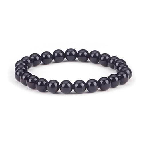 Cherry Tree Collection Tigers Eye Bracelets Plus Over 40 Other Stones – Gemstone Beads for Men & Women, Promotes Protection, Courage, Focus, Balance & Luck – Available in S, M, L with 8mm Round Beads - color: Black Obsidian, size: Small