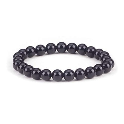 Cherry Tree Collection Tigers Eye Bracelets Plus Over 40 Other Stones – Gemstone Beads for Men & Women, Promotes Protection, Courage, Focus, Balance & Luck – Available in S, M, L with 8mm Round Beads - color: Black Obsidian, size: Medium