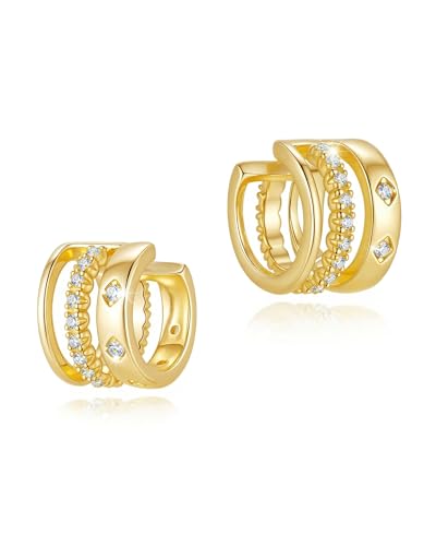 Ear Cuff for Women, 14K Gold/White Gold Plated Ear Cuffs Non Piercing Hypoallergenic Jewelry Gift - color: triple stack gold