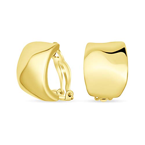 Modern Hammered Dome Half Hoop Clip-On Earrings Silver Gold Plated - color: Yellow