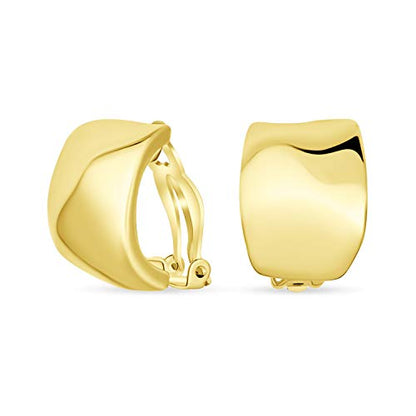 Modern Hammered Dome Half Hoop Clip-On Earrings Silver Gold Plated - color: Yellow