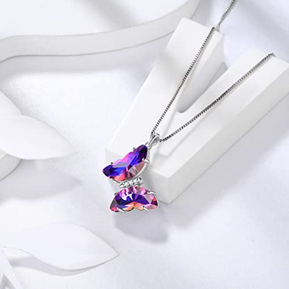 Aurora Tears Butterfly Necklace Earrings Ring Bracelet - Women 925 Sterling Silver Animal Butterflies Birthstone Pendant Crystal Wedding Birthday Jewelry - color: pendant-B.February