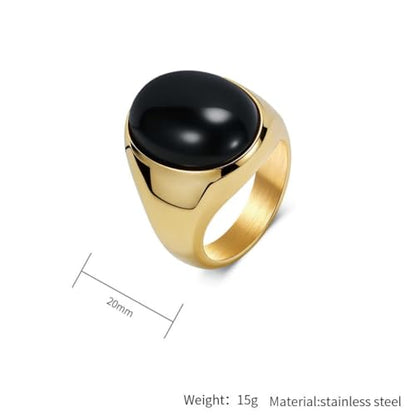 PAURO Men's Stainless Steel Oval Gemstone Signet Rings Minimalist Polish Plain Wedding Band - color: Gold Plated Black