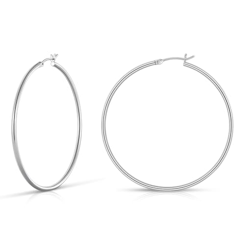 Gacimy Gold Hoop Earrings for Women 14K Real Gold Plated Hoops with 925 Sterling Silver Post - color: Silver, size: 60mm