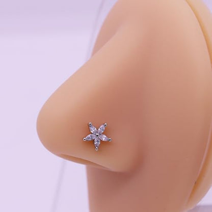 VERAMI 16G Surgical Steel Pushin Lip Rings Butterfly Flower Bee Nose Stud Rings Top Push in Threadless Flat Back Nose Rings Studs Cartilage Earrings for Womens - color: Silver：flowe & bee