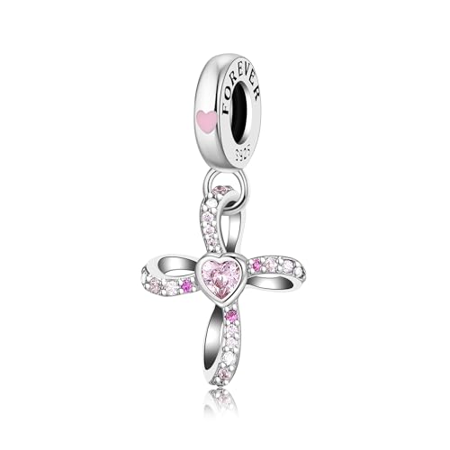 Bible Family Mom Wife Love Heart Dangle Charm 925 Sterling Silver Charms fits Bracelets and Necklace Pendant Bead Charms Jewelry Present for Women Family Friends - style: Forever Heart Cross Dangle Charm