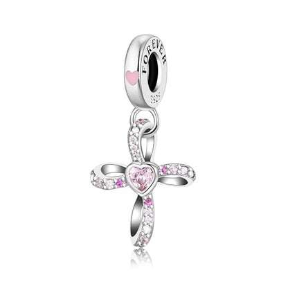 Bible Family Mom Wife Love Heart Dangle Charm 925 Sterling Silver Charms fits Bracelets and Necklace Pendant Bead Charms Jewelry Present for Women Family Friends - style: Forever Heart Cross Dangle Charm