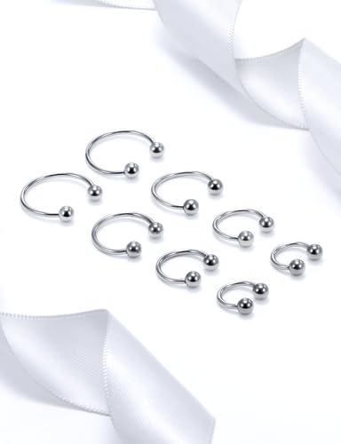 20G 18G 16G 14G 12G ASTM F136 Titanium Horseshoe Septum Nose Ring Piercing Jewelry Circular Barbell Helix Snug Tragus Rook Daith Cartilage Earring Lip Ring Hoop Piercing Jewelry for Women Men - style: 20G, 6mm 8mm 10mm 12mm Length, Ball