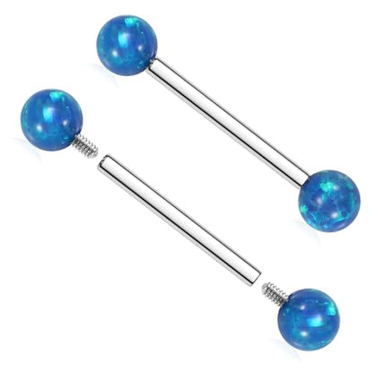 AROWRO Nipple Piercing Jewelry G23 Titanium Nipple Rings Tongue Rings Nipple Bar 14G Internally Threaded Straight Barbells Bridge Piercing Jewelry 12mm-20mm - color: Silver+Blue Opal