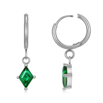 Surgical Steel Hoop Earrings for Women - Hypoallergenic Small Cartilage Huggies with Cubic Zirconia Dangle - color: Green-Stainless Steel