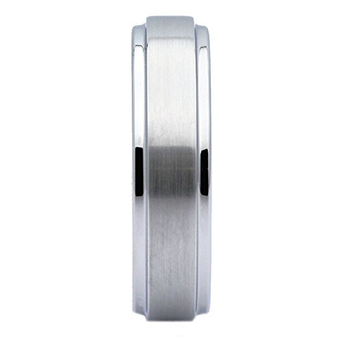 Tungsten Carbide Wedding Bands That Feature Different Finishes and Edge Colors - color: White/Brushed-6mm