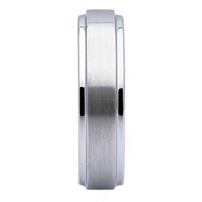 Tungsten Carbide Wedding Bands That Feature Different Finishes and Edge Colors - color: White/Brushed-6mm