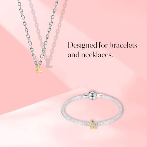 S925 A-Z Bead Charms,Initial Letter Alphabet, 14K Gold Plated, for Bracelet Necklace, Gift for Mothers Nurses Day Graduation Birthday Anniversary, for Girlfriend Family Friend, for Pandora - style: L