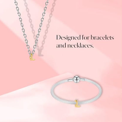 S925 A-Z Bead Charms,Initial Letter Alphabet, 14K Gold Plated, for Bracelet Necklace, Gift for Mothers Nurses Day Graduation Birthday Anniversary, for Girlfriend Family Friend, for Pandora - style: L