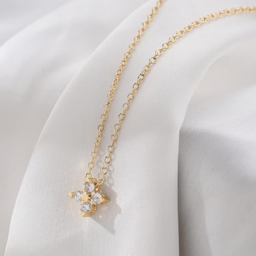 Gold Silver Necklace for Women, Dainty Cubic Zirconia Pendant | Teardrop CZ Charm, 14K Gold/Sterling Silver Plated, Adjustable Chain, Hypoallergenic & Waterproof Jewelry, Cute Trendy Gift - color: Gold-Clover necklace