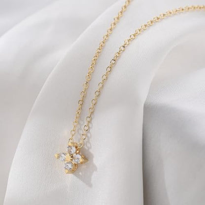 Gold Silver Necklace for Women, Dainty Cubic Zirconia Pendant | Teardrop CZ Charm, 14K Gold/Sterling Silver Plated, Adjustable Chain, Hypoallergenic & Waterproof Jewelry, Cute Trendy Gift - color: Gold-Clover necklace