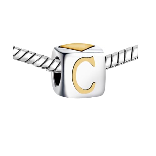 KunBead Initial A-Z Letter Gold Heart Alphabet Love Bead Birthday Charms Compatible with Pandora Charm Bracelet for Women - style: Letter C