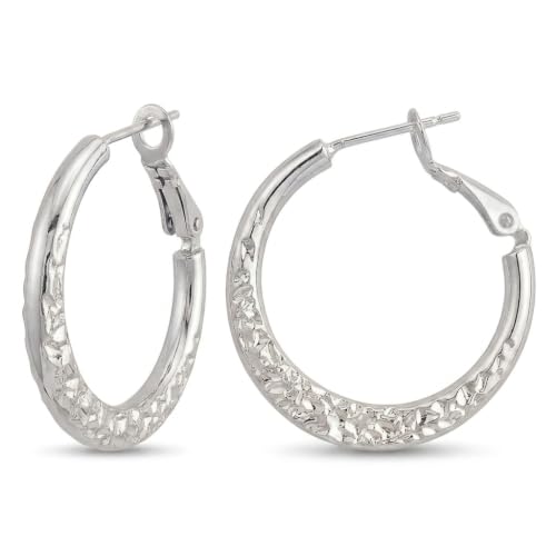 Sonateomber Gold Chunky Crystal Hoop Earrings for Women, Trendy Statement Sparkly CZ Rhinestone Thick Open Hoops Earings Hypoallergenic Wedding Prom Everyday Accessories Fashion Jewelry Gift - color: Silver Textured