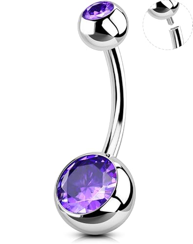 OUFER Belly Button Rings Surgical Steel, Internally Threaded Belly Rings | 14G Belly Piercing Jewelry, 10/12/14/16mm Beachy Belly Button Rings, Silver/Gold Navel Piercing Jewelry For Women Men - color: Purple, size: 14G 10MM