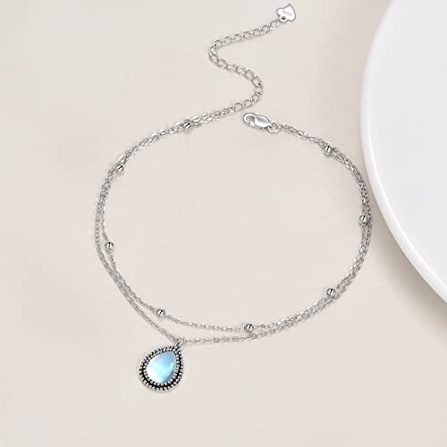 POPLYKE 925 Sterling Silver Double Layered Chain Evil Eye Daisy Sunflower Butterfly Anklets for Women Holiday Beach Crystal Ankle Bracelet Dainty Evil Eye Jewelry - style: Moontone Anklet