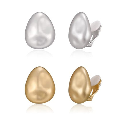 FANZE 2 Pairs Matte Gold Sliver Clip on Earrings for Women No Piercing | No Piercing Button Earring Comfortable Fashion Jewelry Gift - color: set-15