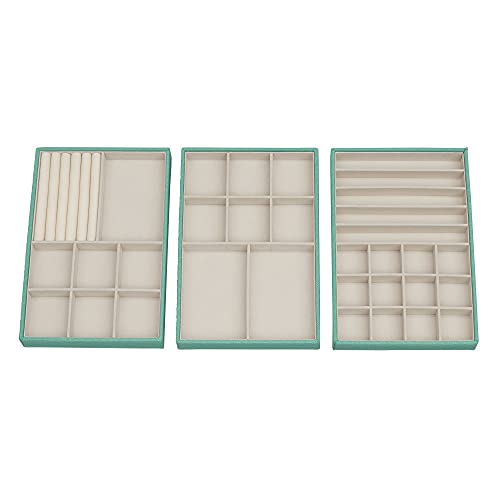 Household Essentials 3-Tier Jewelry Tray, Sturdy Chipboard With Polyester Linen Wrap, Polyester Felt Lining, Many Compartments for Easy Jewelry Access, Stackable, Stylish and Functional, Seafoam Green - color: Teal