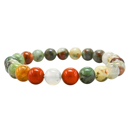 Amazing Gemstone African Bloodstone Crystal Bracelet for Women Men's Gifts - Protection Healing Crystal Bracelet - 8mm Gemstone Beaded Stretchable Bracelet Pulseras Para Hombres Mujer Stocking Stuffers Mothers Day Gift - color: African Bloodstone