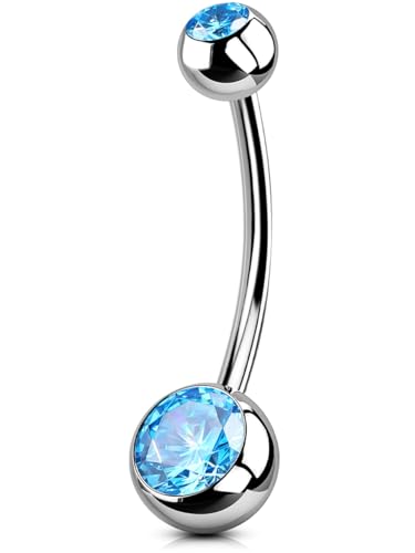 OUFER Titanium Belly Button Rings, Internally Threaded Belly Ring, Round CZ Navel Rings for Women Men - color: Blue, size: 1.6*16MM