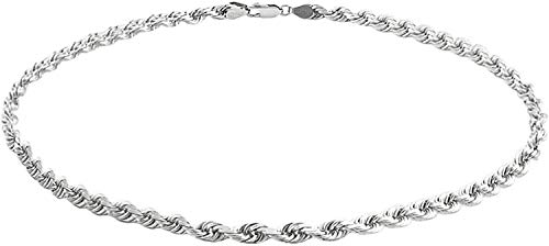 Savlano 925 Sterling Silver Solid Italian Figaro, Rope,Herringbone, Curb, Ball Bead, Snake, Mariner Chain Anklet for Women, Comes in 0.8mm - 5mm With Gift Box - style: Rope 1.5mm
