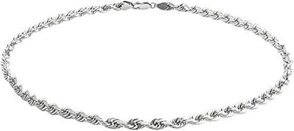 Savlano 925 Sterling Silver Solid Italian Figaro, Rope,Herringbone, Curb, Ball Bead, Snake, Mariner Chain Anklet for Women, Comes in 0.8mm - 5mm With Gift Box - style: Rope 1.5mm