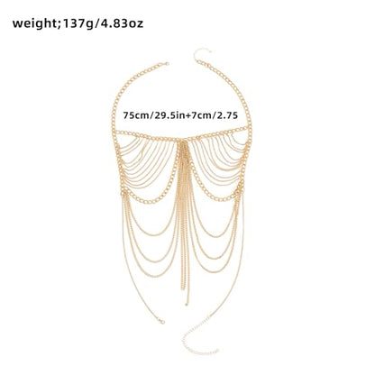 Sexy tassel body chain bra chain gold body jewelry bikini chain beach shoulder chain accessories carnival nightclub party gift (golden-3666) - style: golden-3666
