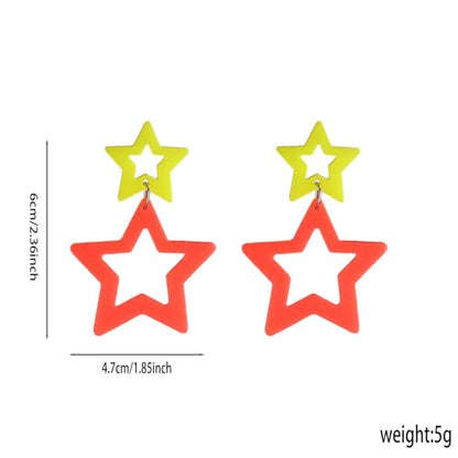 Colorful 80s 90s Neon Star Earrings for Women Retro Glow Party Costume 80s 90s Acrylic Dangle Earrings Outfit - style: Symmetrical Yellow and Orange