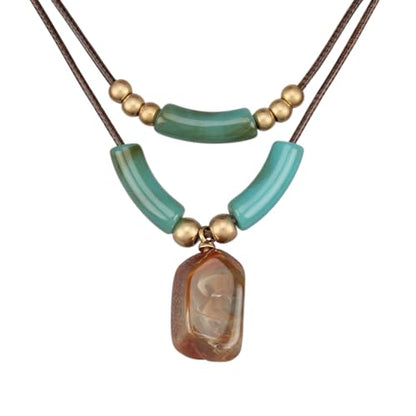 Bohemian Necklaces for Women Long Leather Necklace with Large Pendant Chunky Boho Hippie Jewelry Pendant Chocker Necklace - style: Large Pendant Necklaces