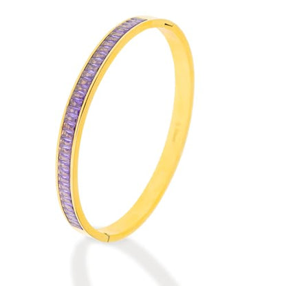 Gold Rhinestone Bangles Bracelets for Women, Chunky Crystal Stainless Steel Stackable Cuff Bracelet Prom Fashion Jewelry Gift - color: Purple