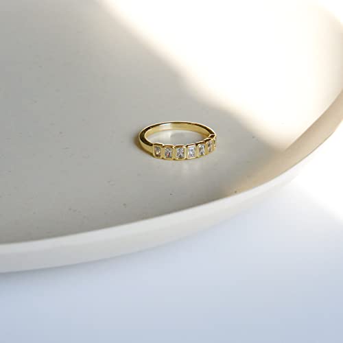 espere Emerald Cut Bezel Set CZ Halfway Eternity Band | 7 Stone Wedding Anniversary Band Bridal Set - color: Small CZ - 3*2mm