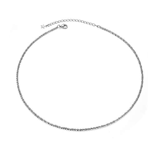 Ladytree S925 Sterling Silver Dainty Simple Choker Necklace,Rolo Chain,Adjustable 13 inches to 16 inches - style: 11_Gypsophila Chain Choker