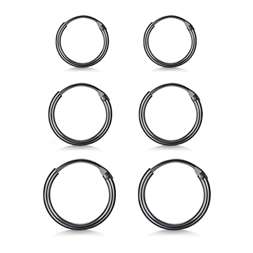 EPIRORA Silver Hoop Earrings- Cartilage Endless Small Hoop Earrings Set for Women Men, 3 Pairs of Hypoallergenic 925 Sterling Silver Tragus Earrings Nose Lip Rings - color: 3 Pairs(8/10/12mm)-Black