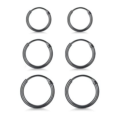 EPIRORA Silver Hoop Earrings- Cartilage Endless Small Hoop Earrings Set for Women Men, 3 Pairs of Hypoallergenic 925 Sterling Silver Tragus Earrings Nose Lip Rings - color: 3 Pairs(8/10/12mm)-Black