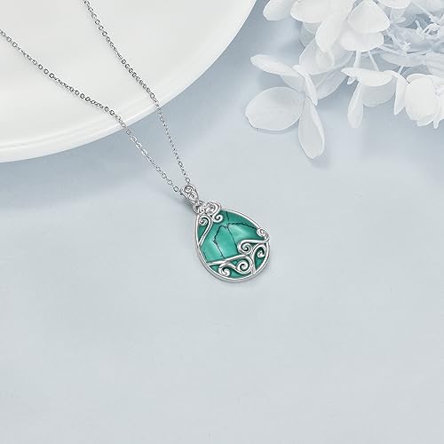 YAFEINI 925 Sterling Silver Moonstone Necklace Filigree Teardrop Pendant Necklace Jewelry for Women Girls - color: Q-Turquoise