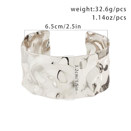 GIGB PBDK Chunky Gold Hammered Bangle Bracelets for Women Lover,Irregular Silver Large Wide Metal Arm Cuff,Minimalist Adjustable Statement Jewelry Gifts