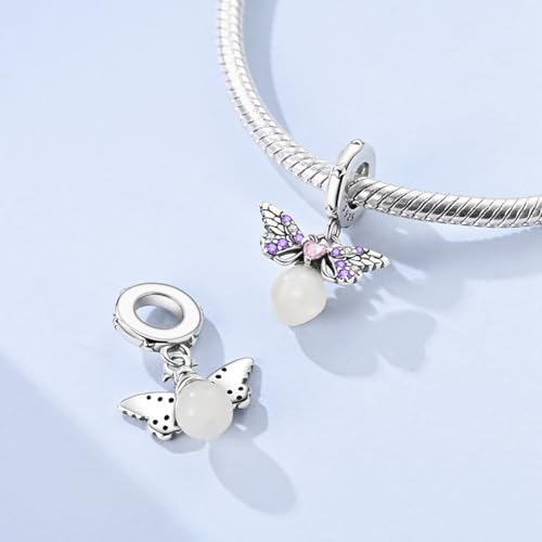 LNQOBU 925 Sterling Silver Charms Color-changing Chameleon Dangle Charm Beads Glow in the Dark Charme fits Pandora Bracelets and Necklace Jewelry Gift for Women - style: Pink and Purple Firefly Charm