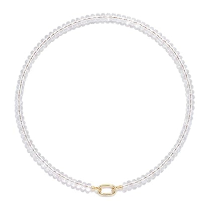 Joya Love Colorful Gemstone Beaded Necklaces For Women Trendy Rainbow Natural Stone Boho Handmade Stainless Steel Waterproof Strand Necklaces Jewelry For Women Gift - color: Translucent White