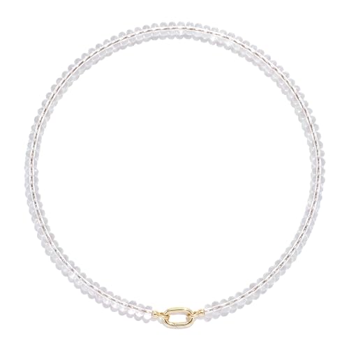 Joya Love Colorful Gemstone Beaded Necklaces For Women Trendy Rainbow Natural Stone Boho Handmade Stainless Steel Waterproof Strand Necklaces Jewelry For Women Gift - color: Translucent White