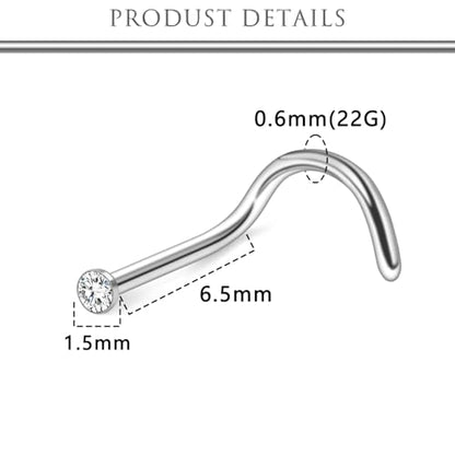 Hoeudjo Nose Studs Surgical Steel Cubic Zirconia Nose Rings Kit for Women Men Tiny Nose Stud Bone & Screw & L Shaped Nostril Piercing Jewelry 18/20/22/24 Gauge 10 Pieces - color: silver-tone,screw nose studs, size: 22g/1.5mm clear CZ