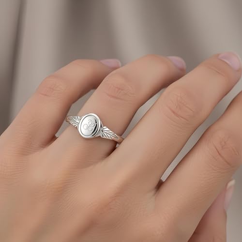 10K 14K 18K Solid Gold Personalized Initial Signet Ring for Women Customized Engraved Letter Dainty Ring Jewelry Gift for Her