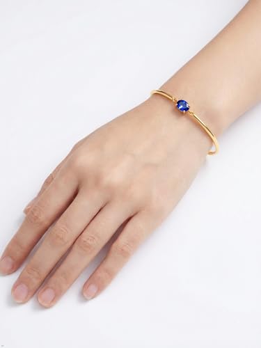 Moissanite/Sapphire/Ruby/Emerald Cuff Bracelet 1 Carat Oval Cut Center Stone Inlaid 925 Sterling Silver 14K Gold Plated Adjustable Birthstone Bangle for Women fit Wrist 5-7.5 Inch - color: Sapphire Gold