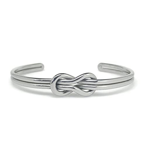 Womens Infinity Love Knot Cuff Bracelet Stainless Steel Adjustable Silver or Black - color: Silver