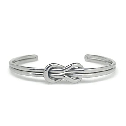 Womens Infinity Love Knot Cuff Bracelet Stainless Steel Adjustable Silver or Black - color: Silver