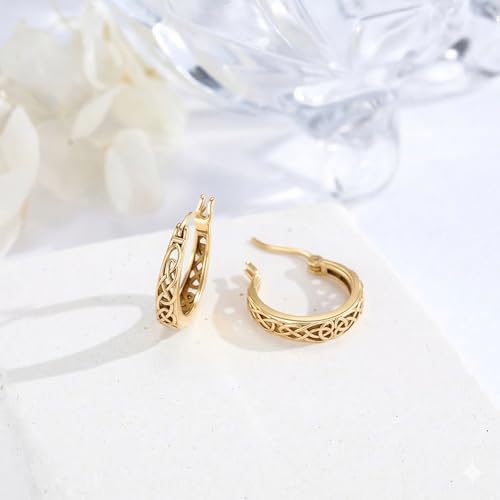14K Gold Earrings for Women Gold Filigree/Celtic Huggie Earrings Jewelry Easter Mothers Day Gifts for Mom Girlfriend - style: Celtic-D
